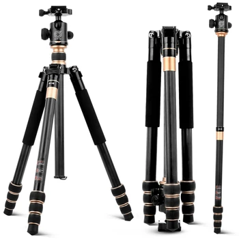 QZSD Q222C Carbon Fiber Tripod Lightweight Professional Compact Travel Camera Carbon Fiber Tripod with Low Gravity Ball Head