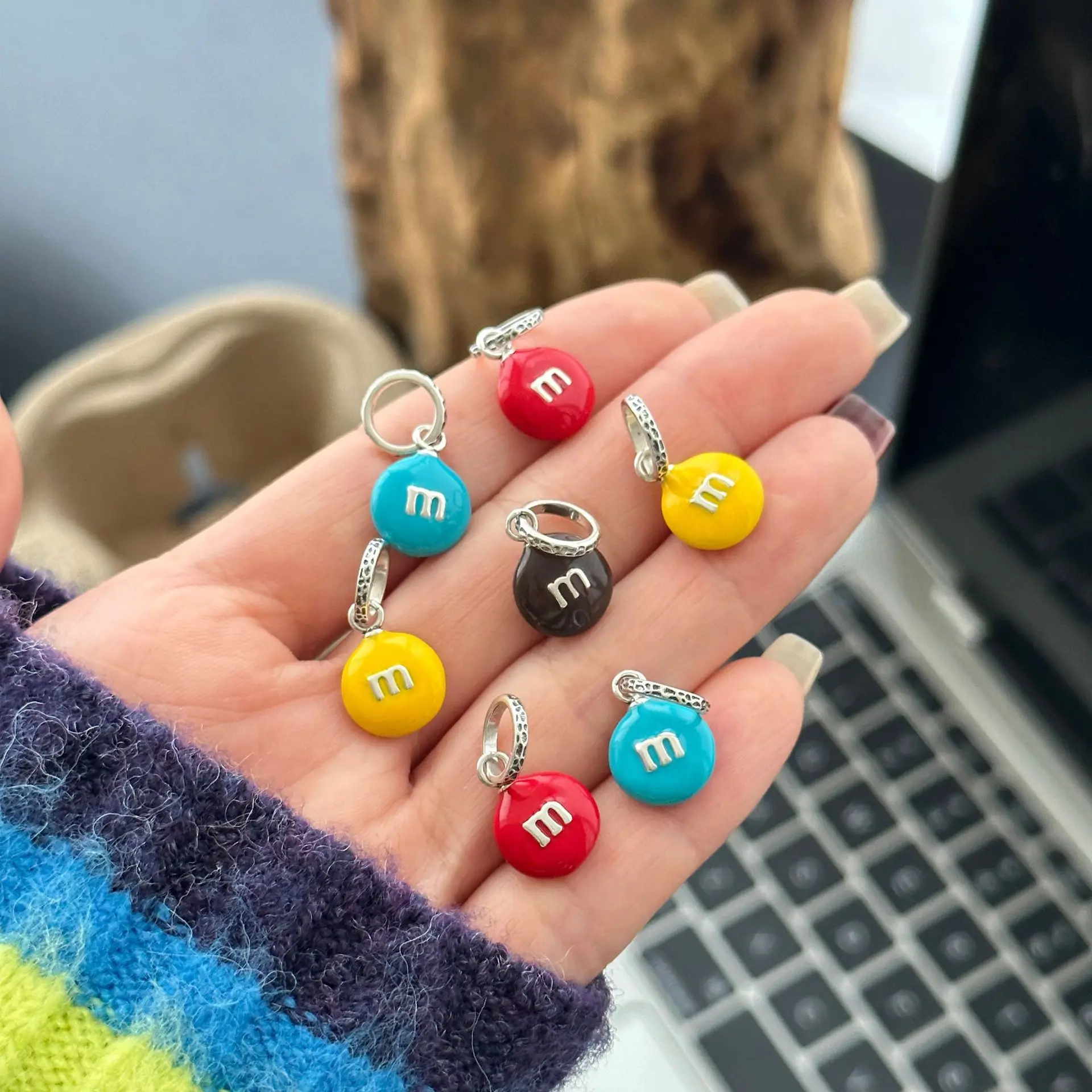 Wenchi S925 Pure Silver Enamel Pull-Out Necklace Simple Fashionable Vintage Style Stackable Design Niche Pendants Charms Made - Image 3