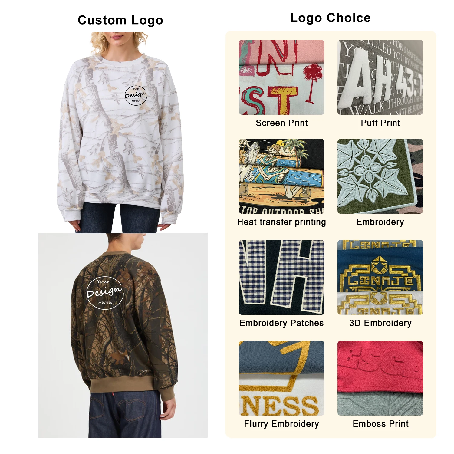 Pullover Vintage Sweatshirt Boxy 100% Cotton Dtg Print Heavy Weight Hunting Camouflage Camo Crewneck Sweatshirt