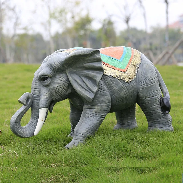 Factory Hot Sale Handmade Artificial Realistic Fiberglass Large Animal Statue Life Size Elephant Life Size Resin Statue