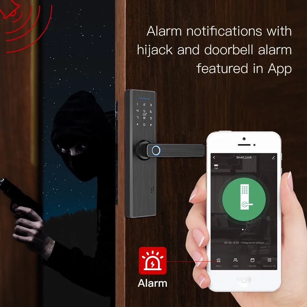 Tuya Smart Home Products Biometric Fingerprint Password Door Lock Smart Keyless Home Office Security WiFi Enabled Lock