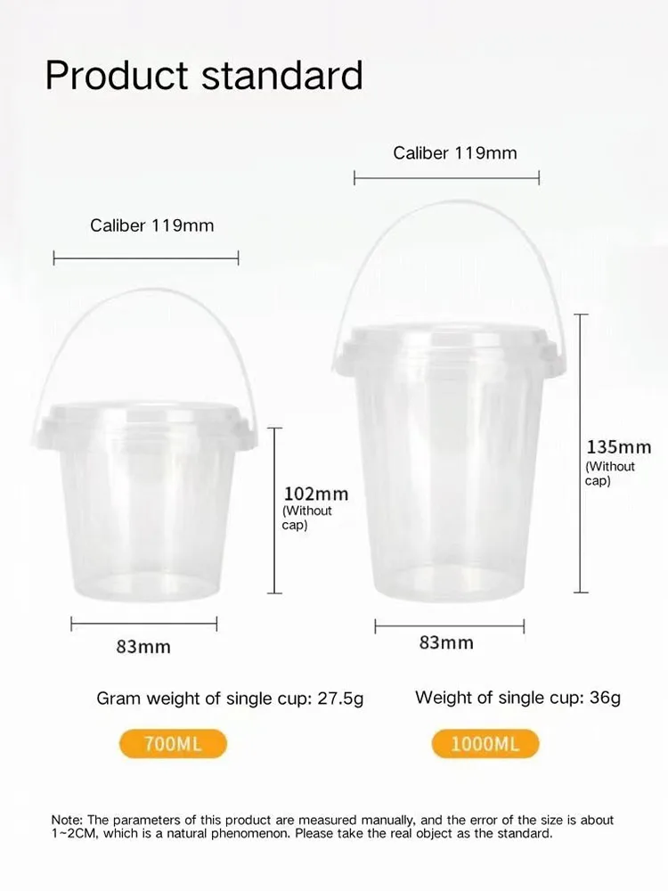 Custom 32oz Clear Fruits Buckets Cups With Handle Wholesale Disposable