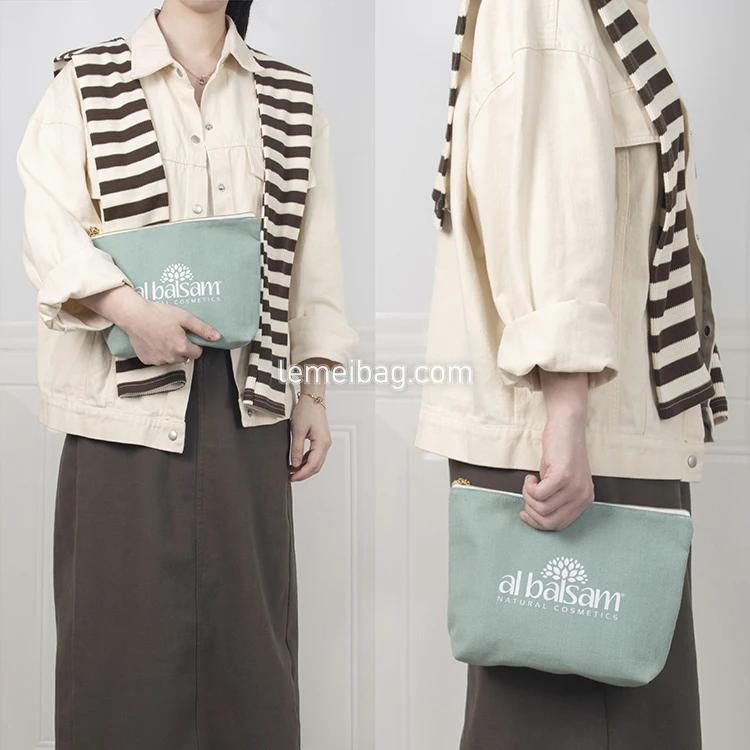 Beauty Cotton Make Up Travel Bag Wholesale Gold Zipper Canvas Cosmetic