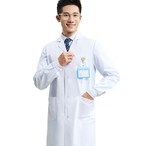 Customized White Polyester-Cotton Long-Sleeve Lab Coat Cross-Border Work Uniform for Doctor Nurse Food Service Industry