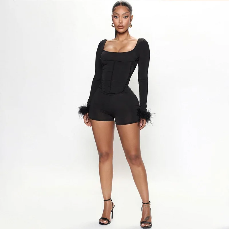 black short tight romper