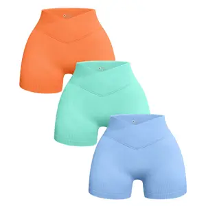 High Quality Women's High Waisted V-Shape Yoga Sports Tight Shorts Elastic Waist Closure Solid Pattern Wholesale