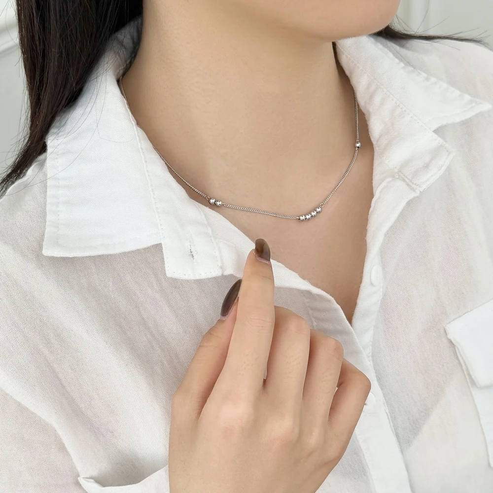 KAKODIY Unique Asymmetrical 925 Sterling Silver Chain Glossy Beads Pendant Necklace for Women Girls Daily Wear and Dress Up detail 4