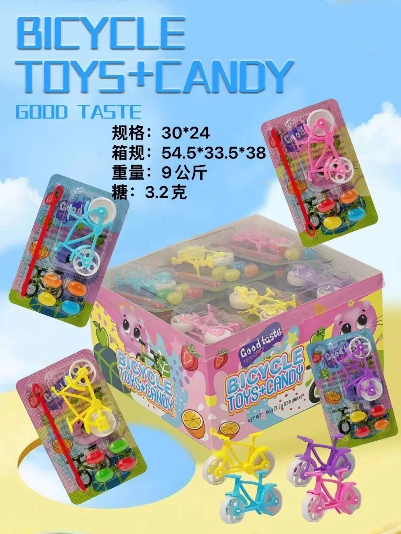Low MOQ Hot New Wholesale Cheap Plastic Mini Bicycle Toys with Jelly Bean Halal Candy Sweets for Kids