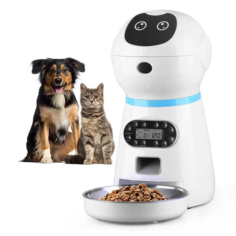 1pc Button Style Robot Automatic Pet Feeder Smart Food Dispenser For Dog  Cat Stainless Steel Bowl Timer Robot Pet Feeding Dispenser 3.5L