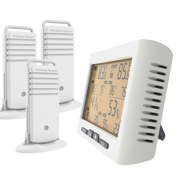 Small Moq Max/Min Room Temperature Humidity Digital Thermometer Hygrometer With 3 Remote Sensors