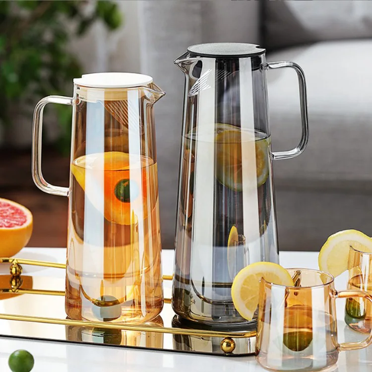 Large Capacity Amber Gray Glass Jug with Lid Set Modern Design Electroplated Milk & Juice Jug for Home Restaurants Hotels Gifts