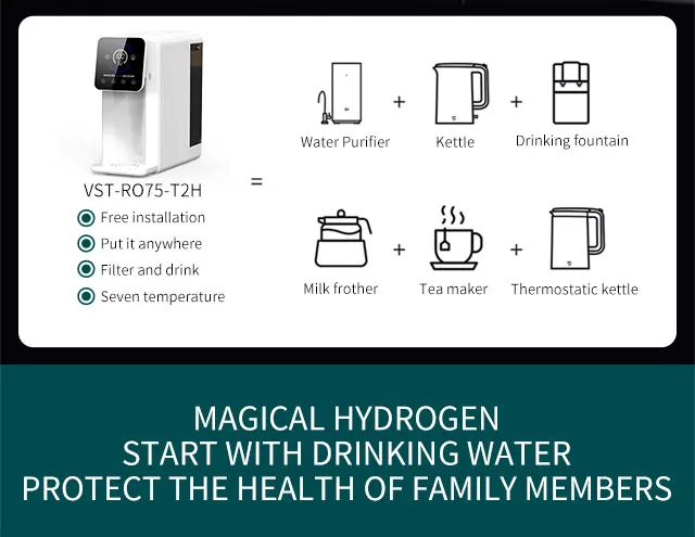 Countertop rich hydrogen water generator H2 water dispenser with RO filter purifiier