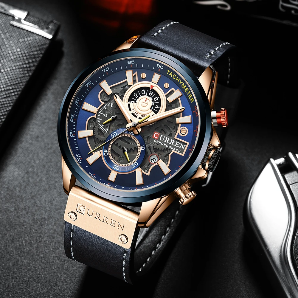 CURREN 8380 Luxury Top Brand Genuine Leather Strap Quartz Men Wrist Watch Calendar Date Luminous Hands Waterproof Watches Reloj
