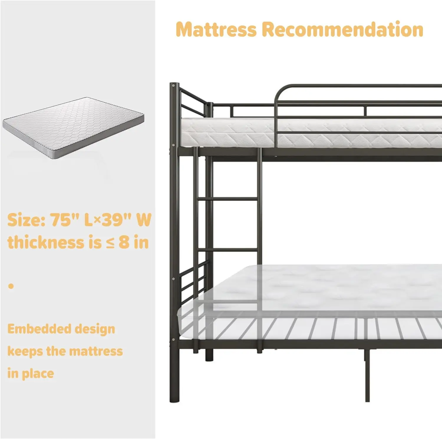 Frame Bed with Staircase 2 Floor Metal Steel Hostel Bunk Two Tiered Iron Loft Bedroom Metal Student Adult Black Storage OEM 200