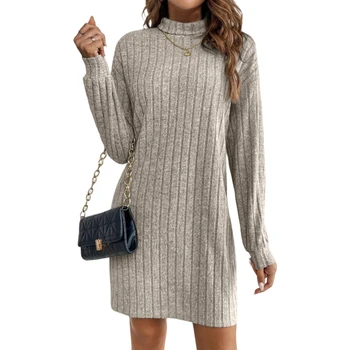 Europe and America  fashionable women's clothing  Knitted dress Solid color  New Styles for autumn and winter