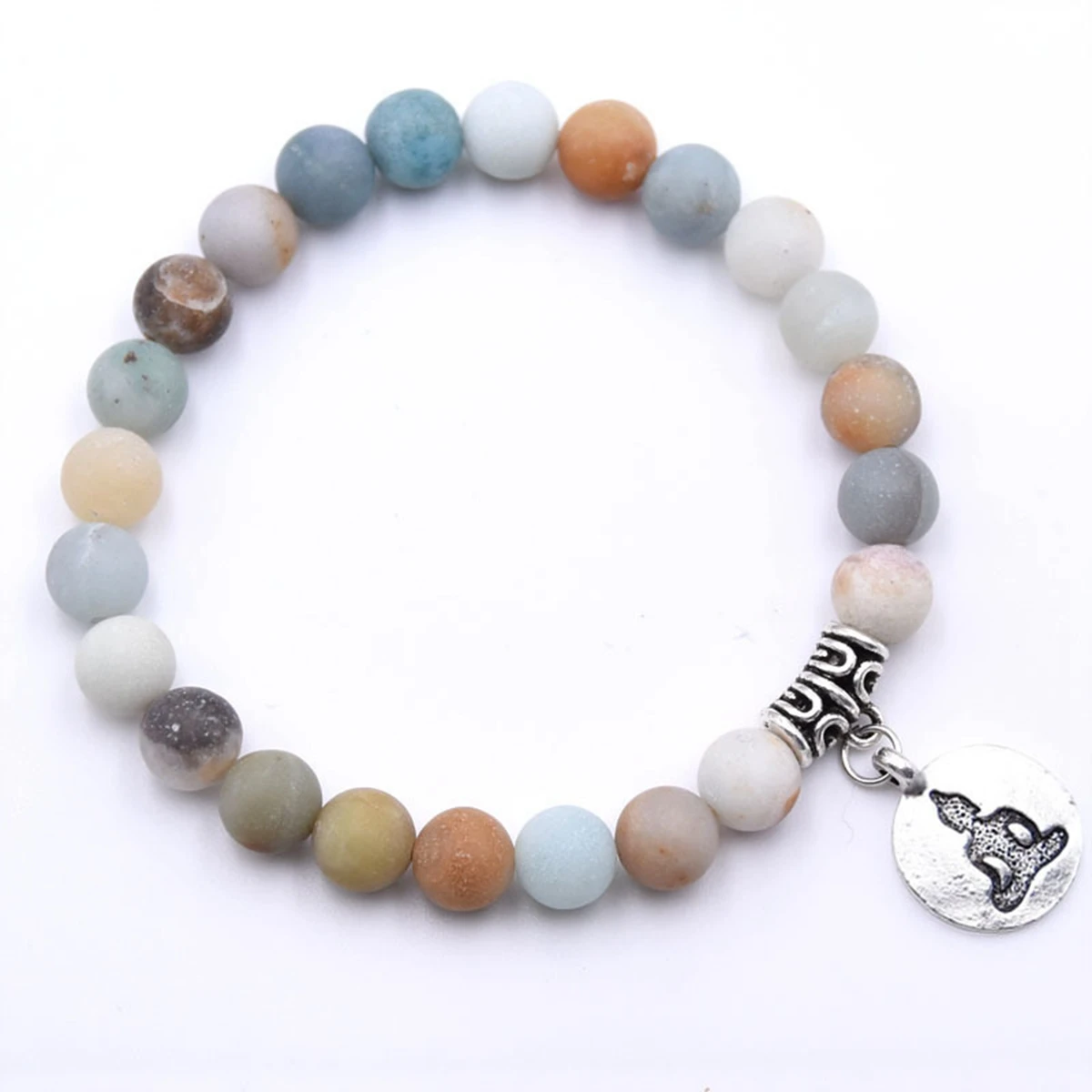 Natural Gemstone Beaded Stretch Bracelet with Silver Buddha 