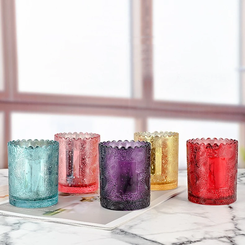 Custom Multicolor 250ml Capacity Empty Glass Candle Cup Container Cylindrical Shape Home Use Crafting Hot Stamping Surface