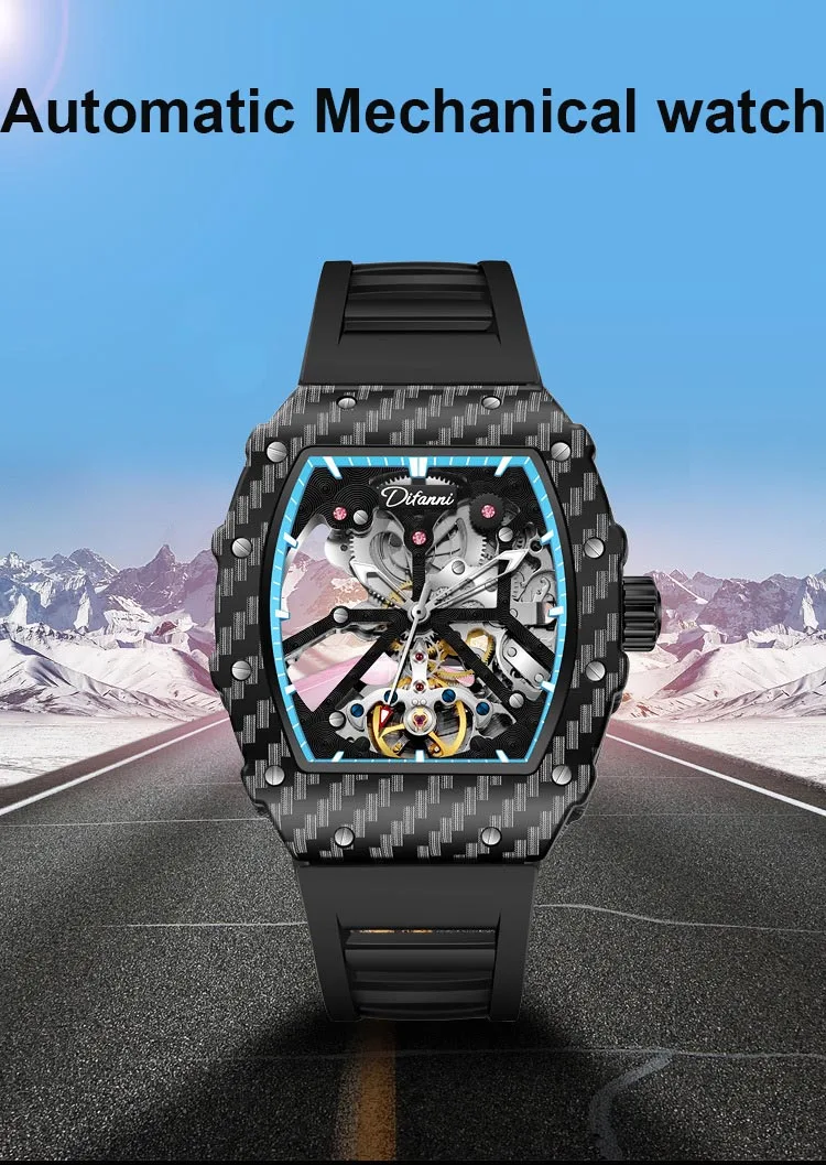 Custom OEM Luxury Carbon Fiber Style Men’s Tourbillon Mechanical Watch ...