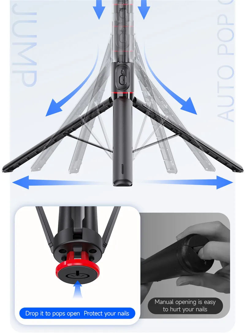 NEW TT01 All-in-one Auto Jump Open Tripod Magnetic Remote Drop Automatically Tripod 1.77m Super Long Rod Selfie Stick
