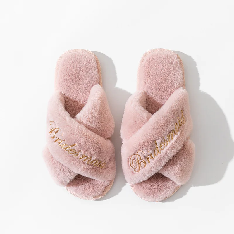 Customized Fur Fluffy House Slipper For Wedding Bride Bridesmaid Guests ...