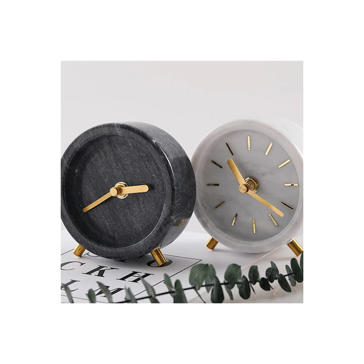 Factory Directly Sell Silent Desk Clock Marble Small Round Table Marble Clock Home Decoration