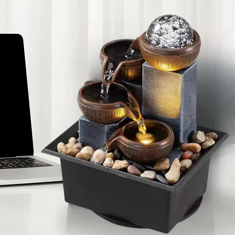 Fountains Tabletop Waterfall Fountain Meditation Indoor Europe Folk Art Brown Water Fountains