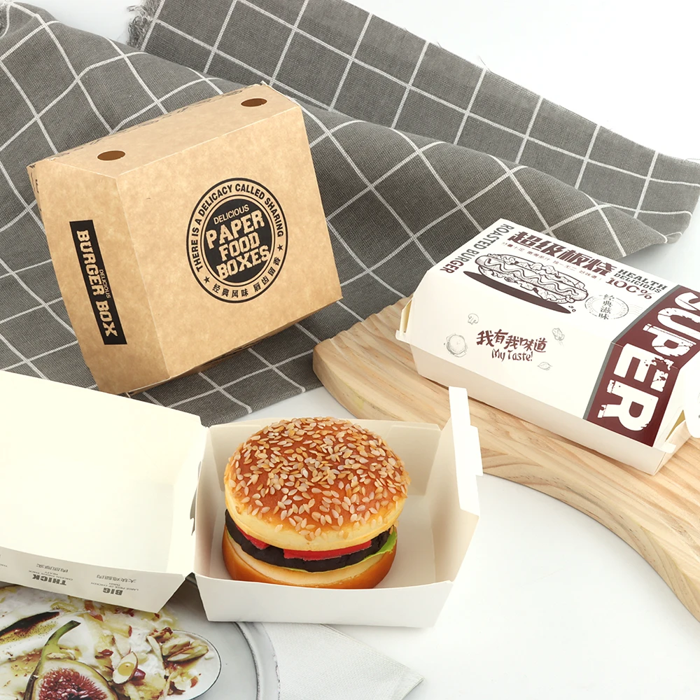 disposable takeaway food Package Black Luxury Self-fold Burger Paper french Fries Packaging Fired Chicken Box Cardboard