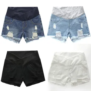 Maternity Pants Breathable Maternity Soft Denim Low Rise Shorts with Belly Support Shorts