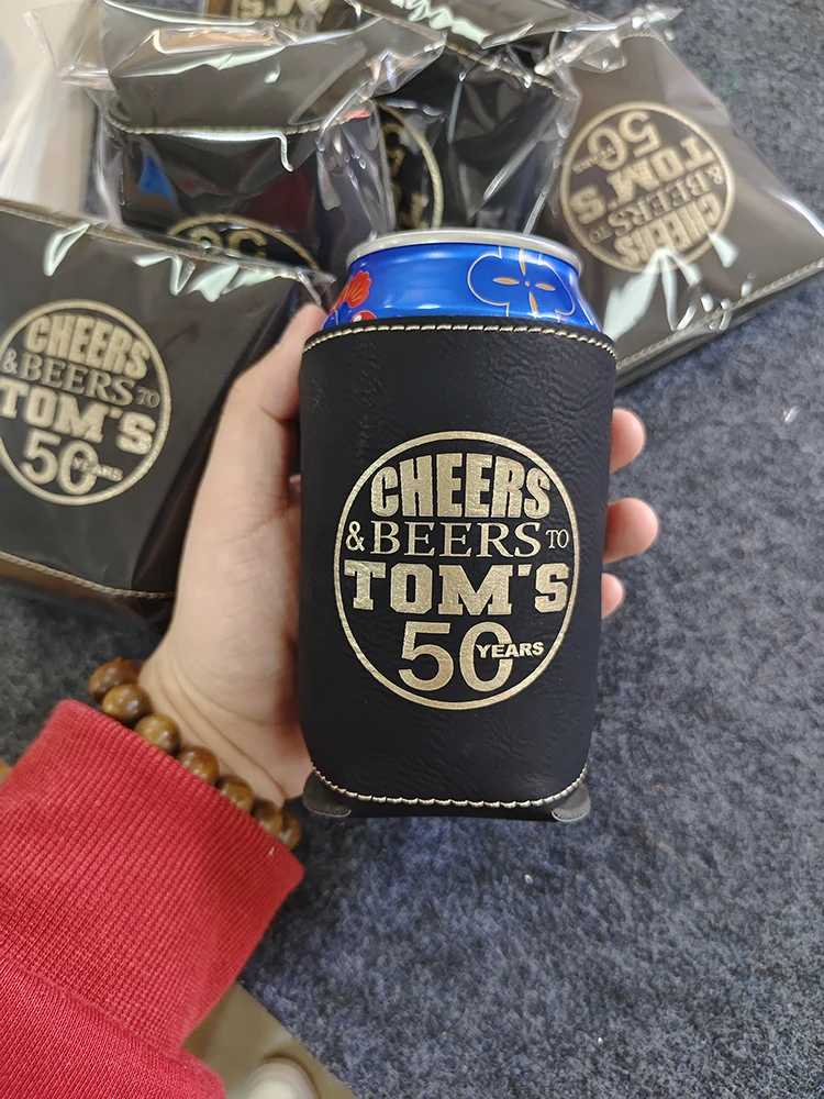 Customized Leather Koozies Laserable Slim Can Cooler Insulated