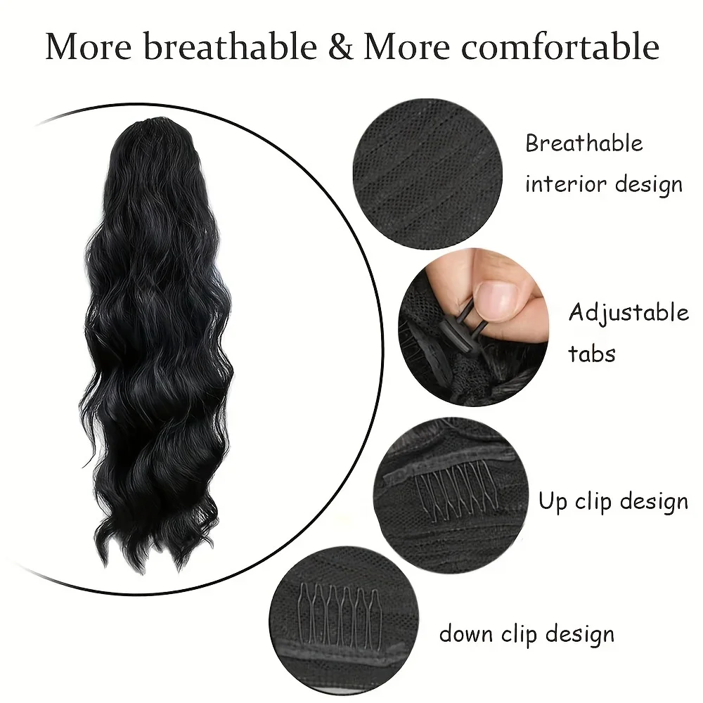 Human Hair Body Wave Drawstring Ponytail Extension Natural Black_voghion.com