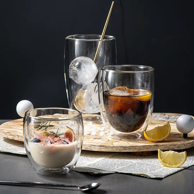 Hot Sale Custom 250ml 350ml 450ml Transparent High Borosilicate Double Wall  Glass Coffee Cup with Lid