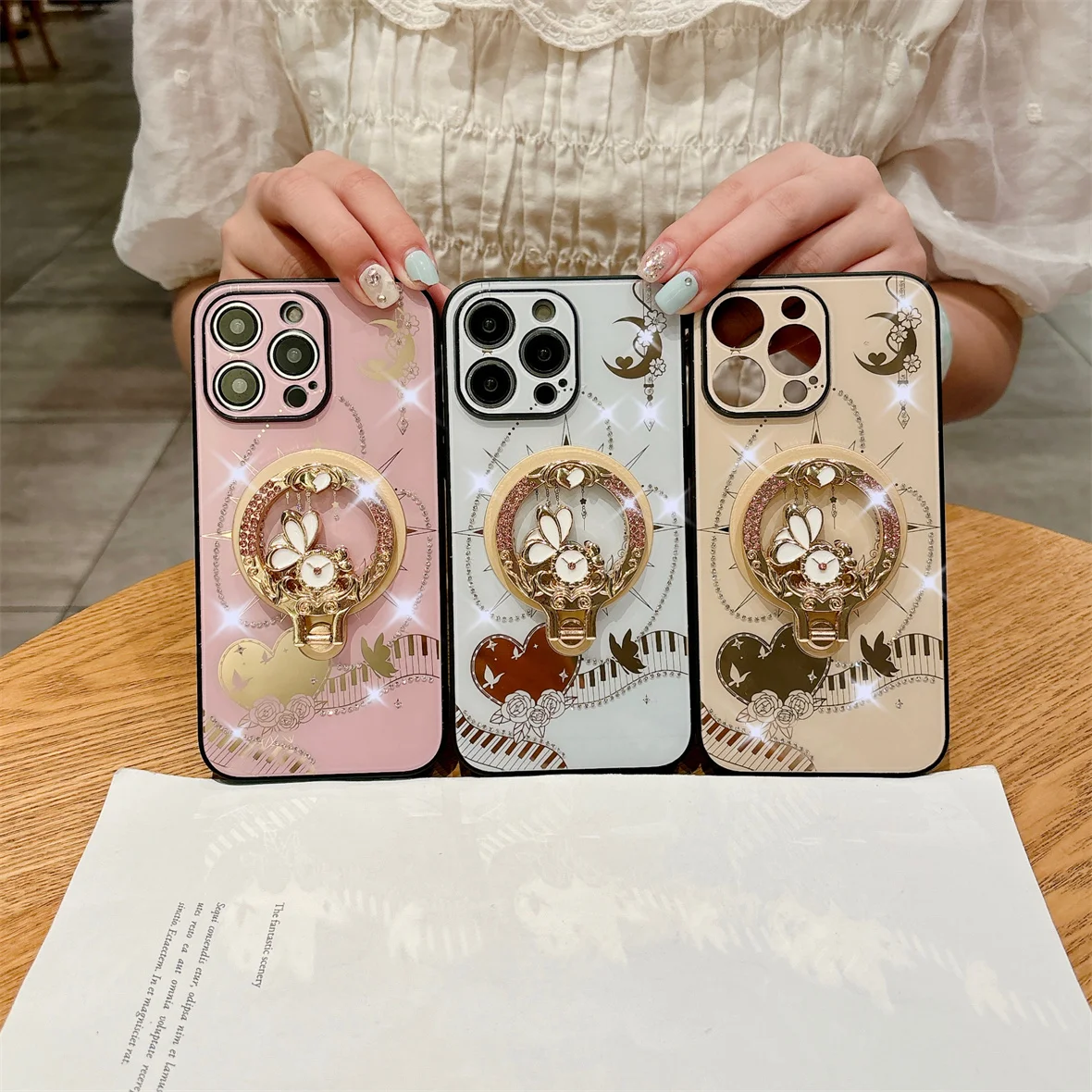 Luxury Rhinestone Phone Case With Magnetic Ring Holder Stand_voghion.com