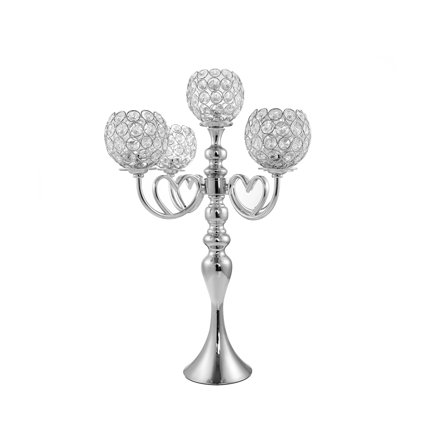 Gold Metal Crystal Candlesticks 5 Arms Crystal Candelabra For Tealight