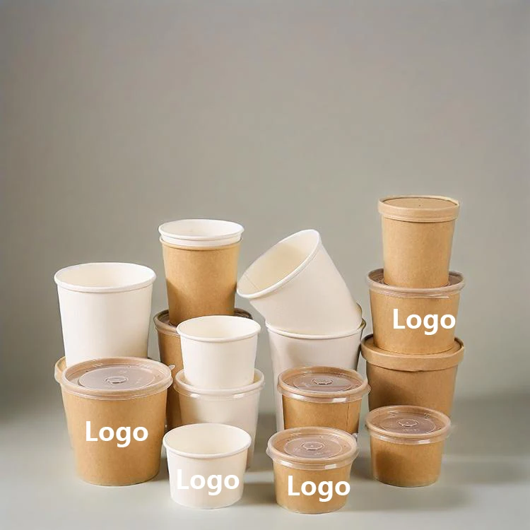 Customized Logo Printed Thickened Packaging Carton Kraft Paper Bowl Soup Cup Porridge Bucket