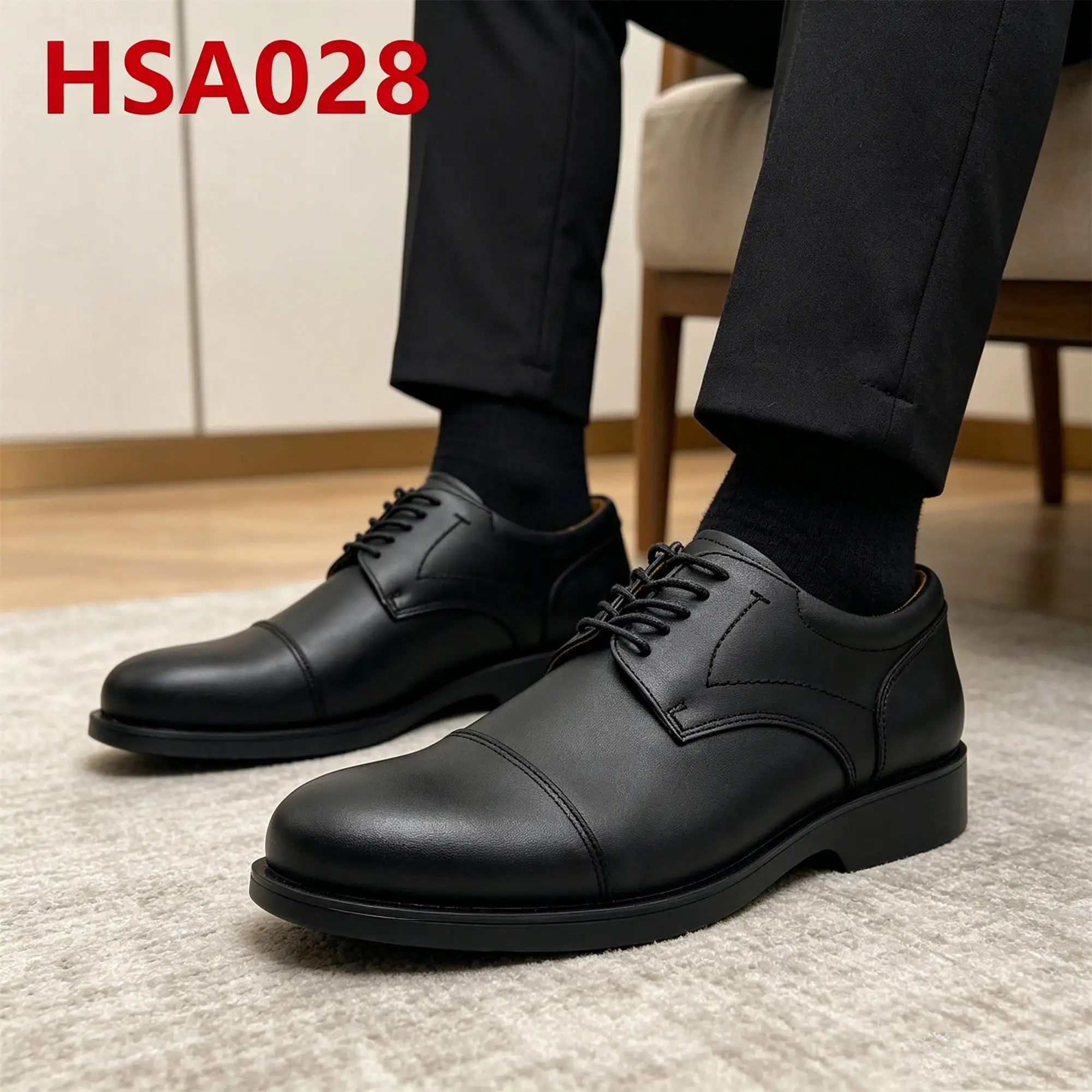 ZYF,Business Reception Full Grain Leather Odor Proof Men Dress Shoes Client Visit Double Joints Design Black Office Shoes HSA028