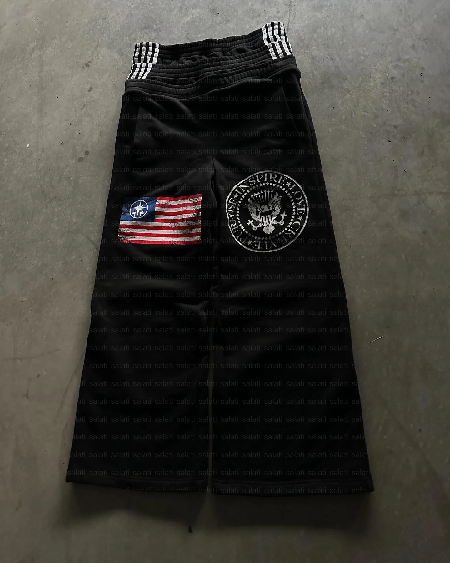 Custom Cotton Baggy Straight Wide Leg Bootcut Print Boxer Tripe Double Waist Jogger Sweat Track Pant Stack Flared Sweatpants Men gallery 8