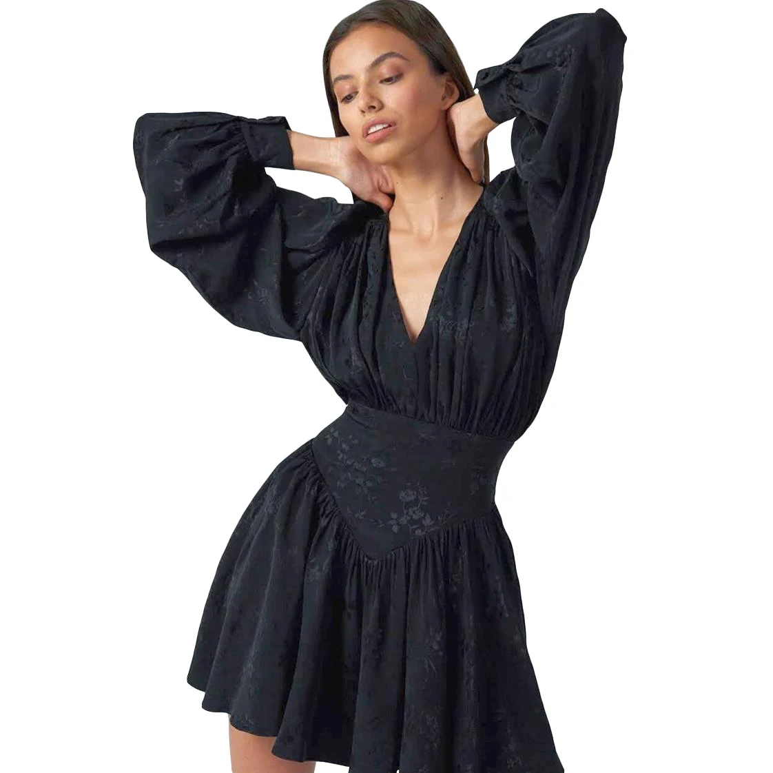 lantern sleeve black dress