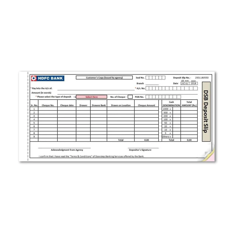 Customize Printed Duplicate Triplicate Carbonless Paper Deposit Slip Ticket Books