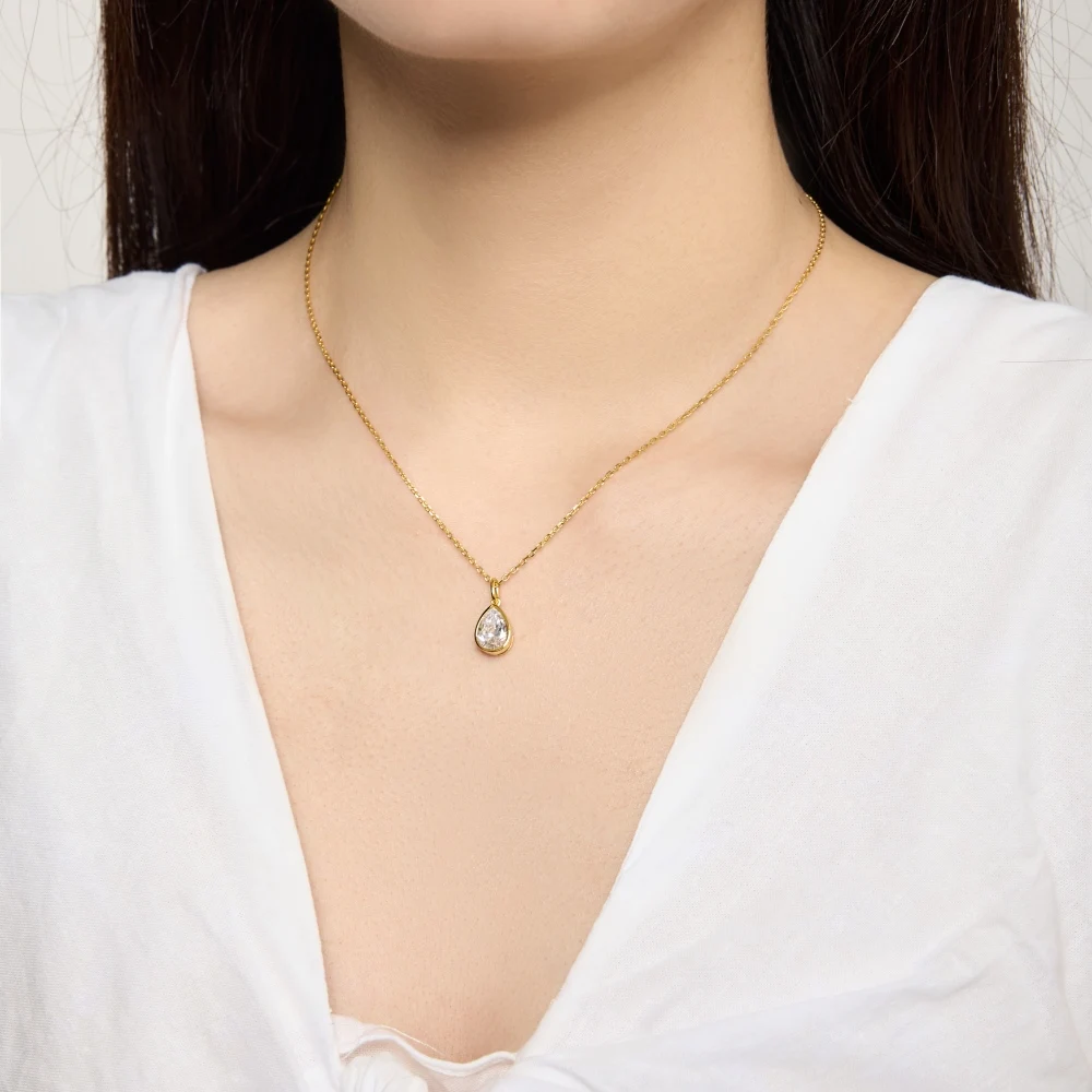 KAKODIY New Simple Design Beautiful 18K Gold Rhodium Plated 925 Sterling Silver Solitaire 2.5ct Pear Shape 5A Zirconia Pendant Necklace detail 2