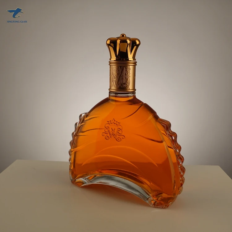 700ml 720ml 750ml Exquisite Engraved Flat Glass Wine Bottle Thick Bottom Xo/brandy/liquor/alcohol/beverage Crystal Bottle
