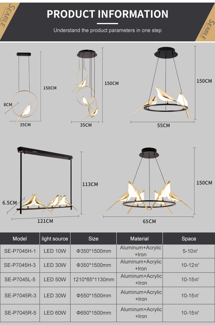 Hot Sale Decoration Indoor Aluminum Acrylic Iron Living Room Black Gold Modern LED Chandelier Light