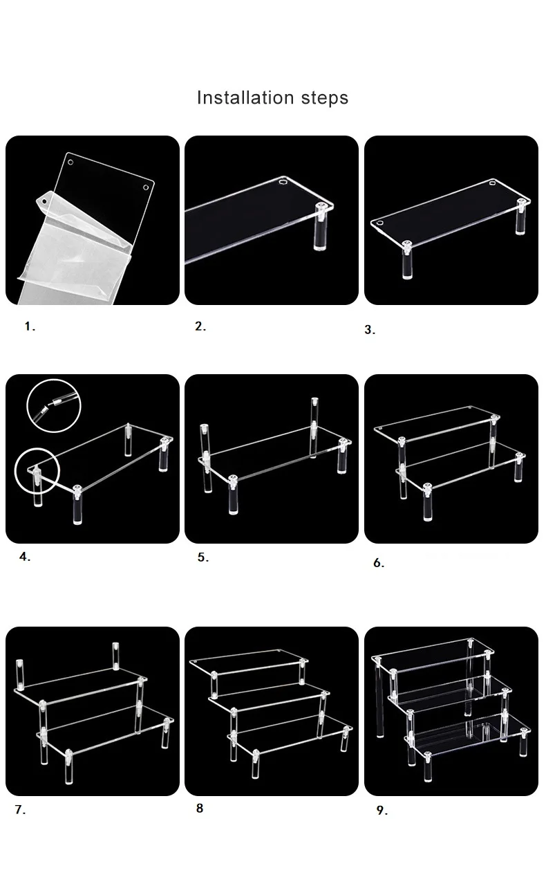 Popxstar  Acrylic Display Stand Pottery Storage Rack Doll Clay Figurine Display Stand Transparent Ladder Makeup Organization Shelf main image 0