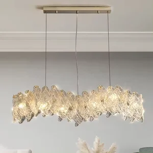 Art Deco Led Nordic Leaf Shape Glass Chandelier Circle Pendant Lights Fixtures for Hotel Dining Room