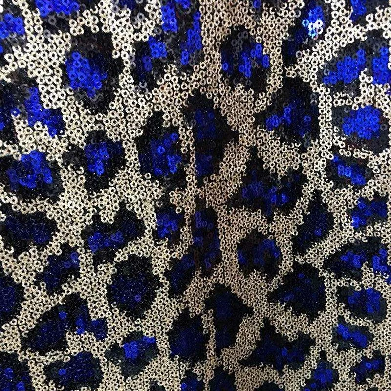 Shiny High Quality Polyester Material Two Color Sequin Lace Fabric Heavy Two Tone Leopard Print Sequin Fabric for Fashion