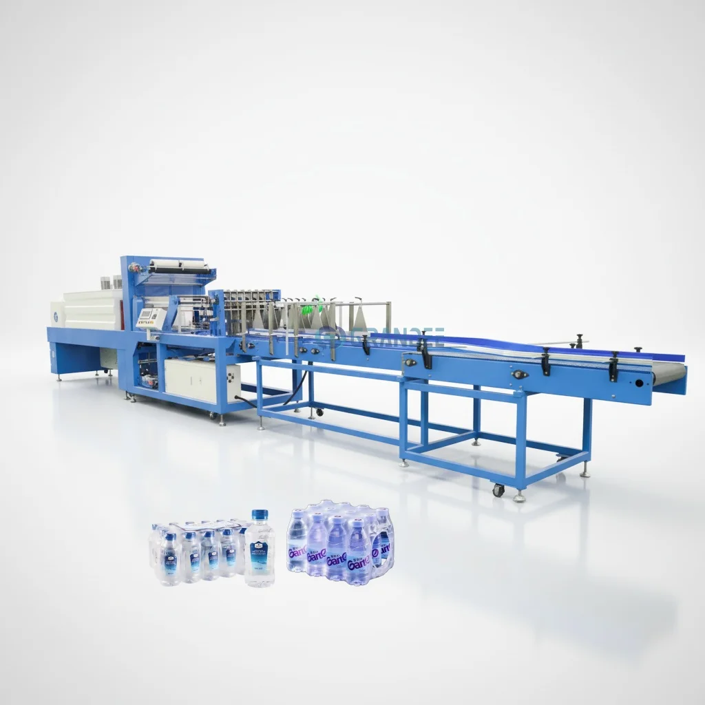 Linear Automatic Shrink Packaging Machine for PET Bottles Used PE Film to Packaged Juice Water Bottles
