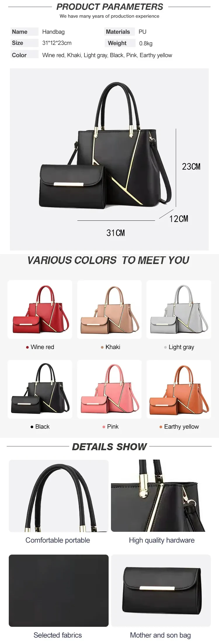 High Quality Large Capacity Sling Handbags Wholesale Handbag Set Ladies ...