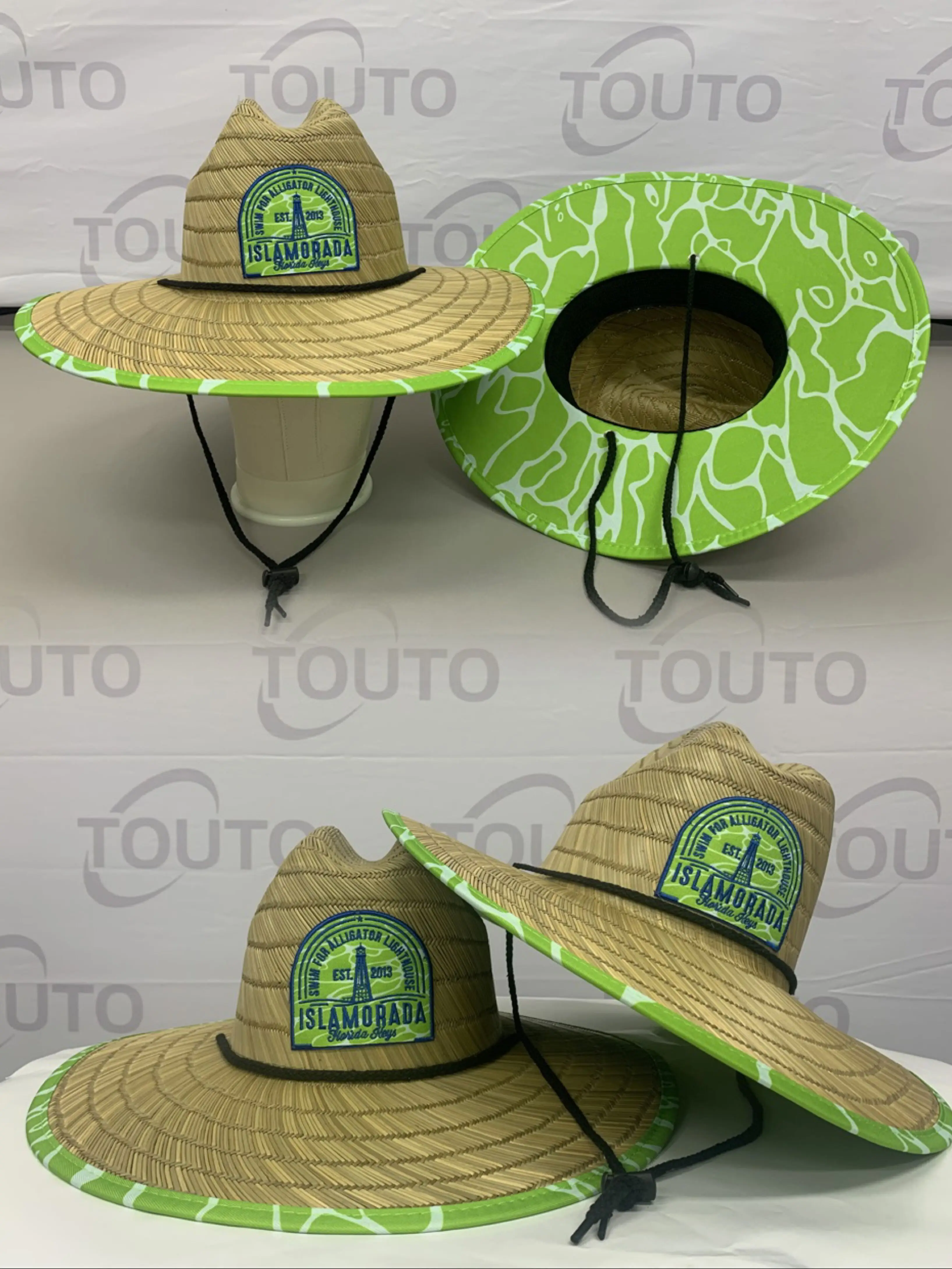 Fashion Cowboy Natural Lifeguard Straw Hats With Embroidered Logo