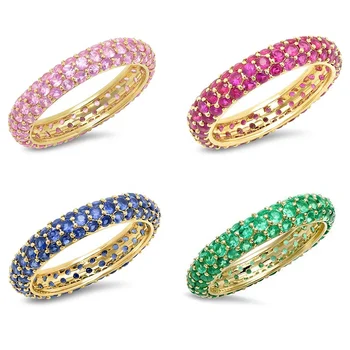Milskye modern design 925 silver jewelry dainty ring stack pave multicolor cz 18k gold band rings