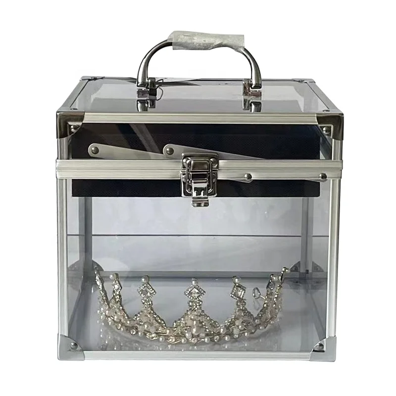 9 Inch Transparent Crown Train Case Lockable Tiara Box Travelling