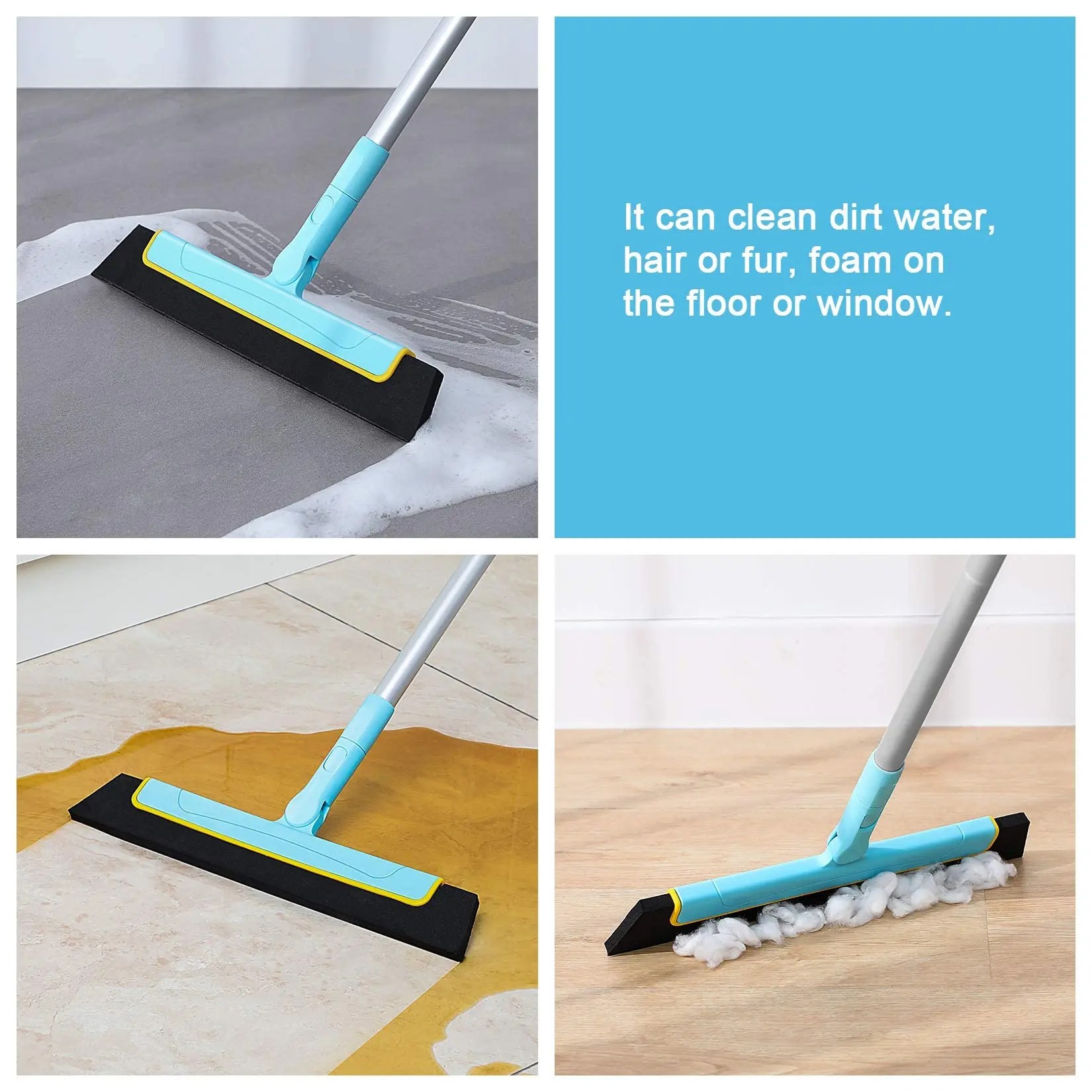 Bathroom Cleaning Water Sweeper Hair Cleaning Magic EVA Extendable Aluminum Broom